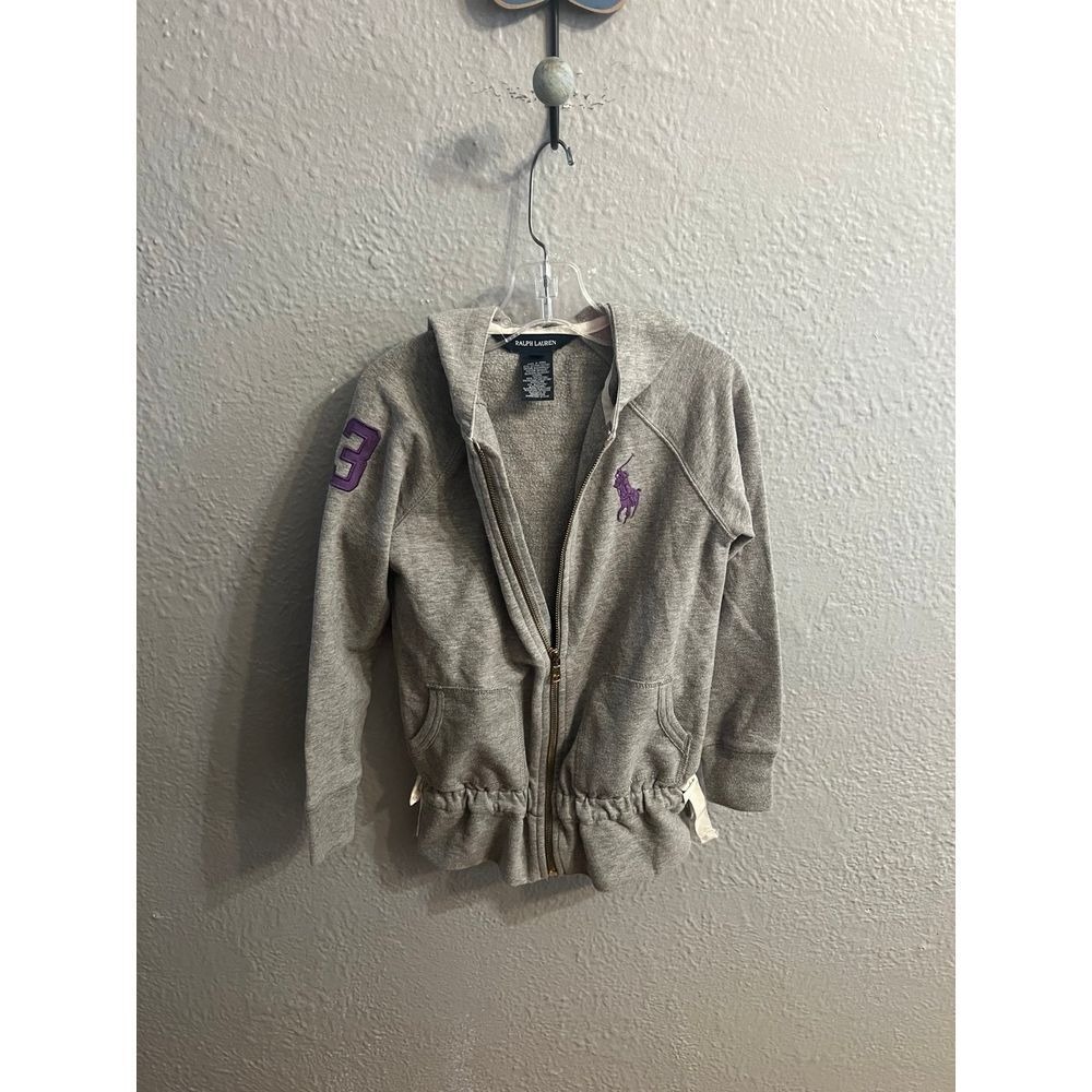 Girls gray hooded zip up jacket Ralph Lauren size 6